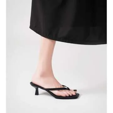 LULLASONG Women's Black Kitten Heels Sandals Square Open Toe Flip Flop Heels 1.8-2 Inch Heeled Sandals for Women