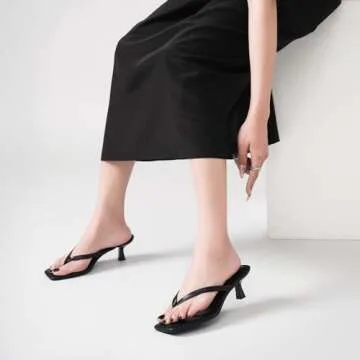 LULLASONG Women's Black Kitten Heels Sandals Square Open Toe Flip Flop Heels 1.8-2 Inch Heeled Sandals for Women
