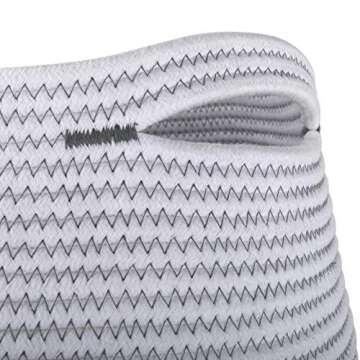 LA JOLIE MUSE Large Cotton Rope Storage Basket Organizer with Handles, Jumbo Laundry Hamper for Living Room Bathroom Bedroom, Tall Woven Basket, 24 Inch, White, Zig Zag Line Patterned