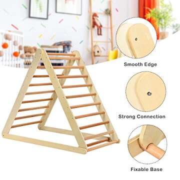 HONEY JOY Triangle Climber with Ramp, 2-in-1 Indoor Toddler Climbing Triangle Set with Ladder & Slide, Foldable Wooden Kids Climbing Toys for Playground, Gym & Daycare, Gift for Boys Girls (Natural)