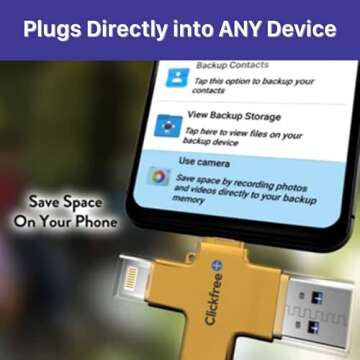 Clickfree™ PRO USB MFi-Certified Photo and Video Saver for iPhone/Android/iPad/Mac, High Speed 4-in-1 Universal Phone Flash Drive-Lightning-USB-Photo Stick-External Storage Thumb Drive (Rose Gold)