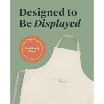 Caraway Apron - 100% Organic Cotton Apron - Features 2 Pockets & Adjustable Neck Strap - Absorbs Liq...