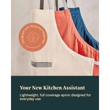 Caraway Apron - 100% Organic Cotton Apron - Features 2 Pockets & Adjustable Neck Strap - Absorbs Liquids & Dissipates Heat With Ease - Machine Washable - One Size - Cream