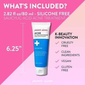 Peach Slices | Acne Oil-Free Moisturizer | Satin Matte Finish | 0.5% Salicylic Acid | Hyaluronic Acid | Prevents Breakouts | Pore Minimizing | Clear Skin | Silicone Free | Face Moisturizer | 2.8 oz