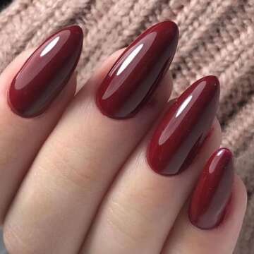 GLAMERMAID Cherry Red Press on Nails Medium Almond, Handmade Jelly Soft Gel Dark Red Glue on Nails Stiletto, Burgundy Emo Fake Nails Short Oval, Reusable Acrylic Stick on False Nails Kit for Women