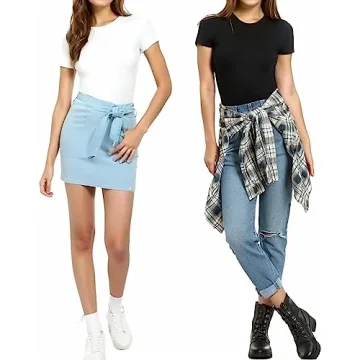 MANGOPOP Women’s Round Neck Short Sleeve Bodysuits