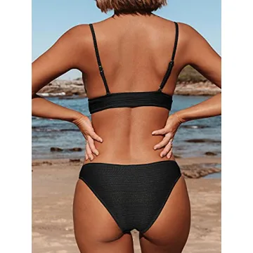 CUPSHE Women's Elegant Triangle Bikini Set Black Swimwear