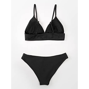 CUPSHE Women's Elegant Triangle Bikini Set Black Swimwear