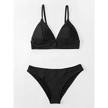 CUPSHE Women's Elegant Triangle Bikini Set Black Swimwear