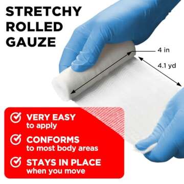 Gauze Rolls - 24 Pack - 4" x 4.1yd Breathable Rolled Gauze - Individually Wrapped with Bonus Tape - First Aid Conforming Stretch Wrap for Wounds