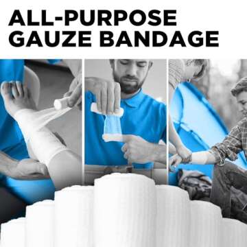 Gauze Rolls - 24 Pack - 4" x 4.1yd Breathable Rolled Gauze - Individually Wrapped with Bonus Tape - First Aid Conforming Stretch Wrap for Wounds