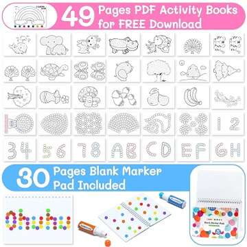 Ohuhu Washable Dot Markers for Toddler 8 Colors Bingo Daubers 40 ml (1.41 oz) with a Blank 30 Pages Kids Activity Book for Kids Children (3 Ages +) Preschool Non-Toxic Water-Based Dot Art Markers
