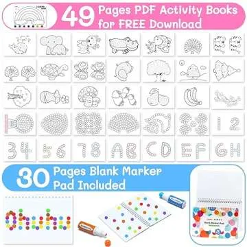 Ohuhu Washable Dot Markers for Toddler 8 Colors Bingo Daubers 40 ml (1.41 oz) with a Blank 30 Pages Kids Activity Book for Kids Children (3 Ages +) Preschool Non-Toxic Water-Based Dot Art Markers
