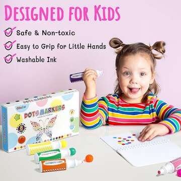 Ohuhu Washable Dot Markers for Toddler 8 Colors Bingo Daubers 40 ml (1.41 oz) with a Blank 30 Pages Kids Activity Book for Kids Children (3 Ages +) Preschool Non-Toxic Water-Based Dot Art Markers
