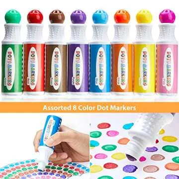 Ohuhu Washable Dot Markers for Toddler 8 Colors Bingo Daubers 40 ml (1.41 oz) with a Blank 30 Pages Kids Activity Book for Kids Children (3 Ages +) Preschool Non-Toxic Water-Based Dot Art Markers