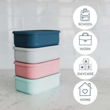 Dreamroo Silicone Bento Box for Kids and Adults- BPA Free, 3 Compartment Lunch Box - Microwave, Dishwasher and Freezer Safe - Perfect for Work, School and On-the-Go Meals