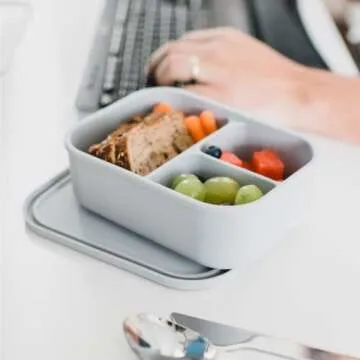 Dreamroo Silicone Bento Box for Kids and Adults- BPA Free, 3 Compartment Lunch Box - Microwave, Dishwasher and Freezer Safe - Perfect for Work, School and On-the-Go Meals