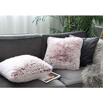 Uhomy 2 Packs Winter Home Decorative Fluffy Plush Pillow Covers 18"x18",Super Warm Soft Plush Faux Fur Throw Pillow Cover Cushion Case for Sofa Bed 45x45 Cm Zippered Red Ombre Pillow Covers