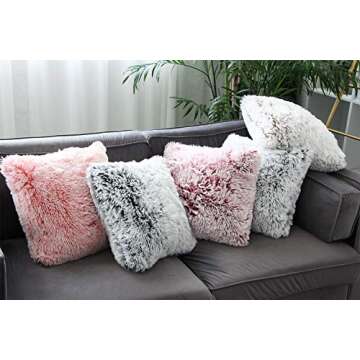 Uhomy 2 Packs Winter Home Decorative Fluffy Plush Pillow Covers 18"x18",Super Warm Soft Plush Faux Fur Throw Pillow Cover Cushion Case for Sofa Bed 45x45 Cm Zippered Red Ombre Pillow Covers