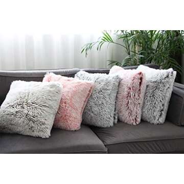 Uhomy 2 Packs Winter Home Decorative Fluffy Plush Pillow Covers 18"x18",Super Warm Soft Plush Faux Fur Throw Pillow Cover Cushion Case for Sofa Bed 45x45 Cm Zippered Red Ombre Pillow Covers