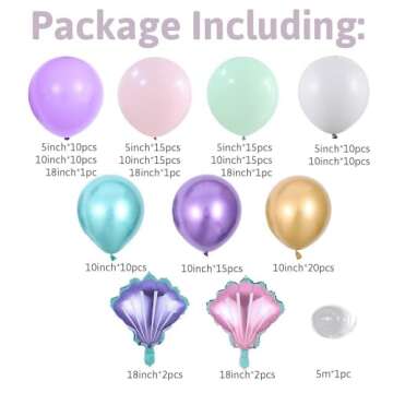 GIHOO 150pcs Mermaid Tail Balloon Garland Arch Kit, Mermaid Theme Girl Birthday Party Decorations Un...