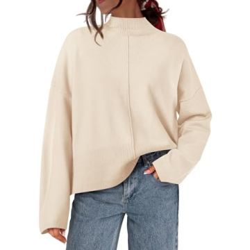 PRETTYGARDEN Womens Sweaters Fall 2024 Long Sleeve Ribbed Knit Pullover Loose Mock Neck Lightweight ...