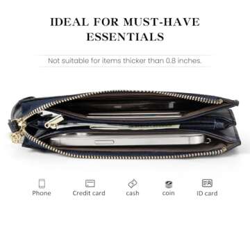befen Leather Wristlet Clutch for Women, Blue Wristlet Wallets Purse with Phone Holder with RFID Blocking - Navy Blue