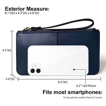 befen Leather Wristlet Clutch for Women, Blue Wristlet Wallets Purse with Phone Holder with RFID Blocking - Navy Blue