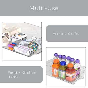 Smart Design Stackable Set of 4 Refrigerator Bins with Handle - 8 x 12 Inch - BPA Free Plastic Resin - Snack Tray, Soda Drawer, Countertop Shelf, Cupboard Box - Kitchen - Clear