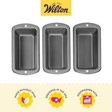 Wilton Recipe Right Non-Stick Mini Loaf Pan Set, Small Loaf Pans for Baking, 3-Piece Cookware Set, 5.75 x 3 in., Steel
