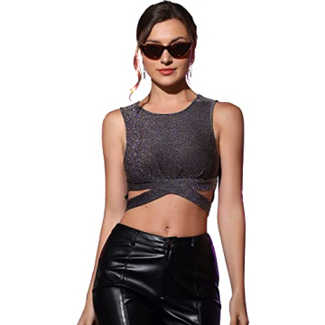 Allegra K Glitter Crop Top for Women's Trendy Halloween Parties and Events
