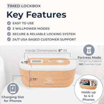 Mindsight Timed Lock Box | Unplug from Phones, Video Games, Social Media, Snacks & Cravings | 3 Modes based on Willpower | Easy to Use | Out of Sight ~ Out of Mind | Boost Your Mental Wellness