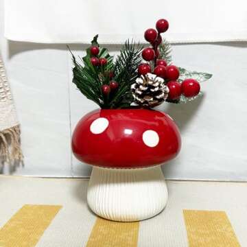 Mushroom Vase, Mushroom Shaped Vases for Decorative Flowers Modern Home Decor, Ceramic Vases, Minimalist Vase for Coffee Table, Kitchen, Office, House Decoration