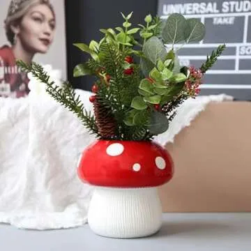 Mushroom Vase, Mushroom Shaped Vases for Decorative Flowers Modern Home Decor, Ceramic Vases, Minimalist Vase for Coffee Table, Kitchen, Office, House Decoration