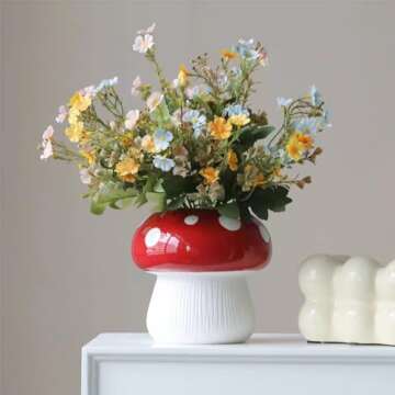 Mushroom Vase, Mushroom Shaped Vases for Decorative Flowers Modern Home Decor, Ceramic Vases, Minimalist Vase for Coffee Table, Kitchen, Office, House Decoration