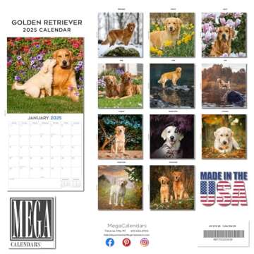 2025 Golden Retriever Calendar - Dog Breed Wall Calendar - 12 x 24 Open - Thick No-Bleed Paper - 14 Month Planner Calendar Organizing & Planning
