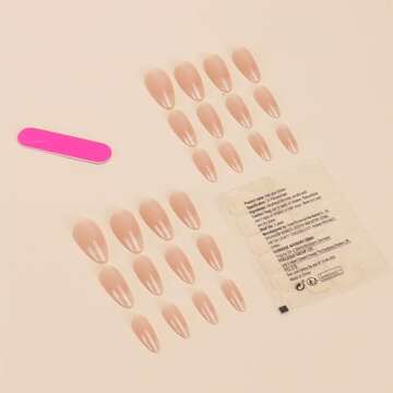 24Pcs Nude Gradient French Tip Press on Nails Medium Length Almond Shaped Artificial Acrylic Fake Na...
