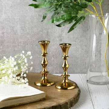 Rely+ Gold Candle Holders Set of 2 Decorative Centerpiece Table Candlesticks Holders for Taper Candles Home Decor Easter Candle Holders for Dinner Party Wedding Decorations