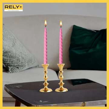 Rely+ Gold Candle Holders Set of 2 Decorative Centerpiece Table Candlesticks Holders for Taper Candles Home Decor Easter Candle Holders for Dinner Party Wedding Decorations