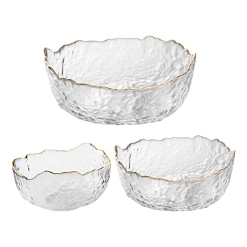 OBR KING Glass Salad Bowl Set of 3 Phnom Penh Mixing Bowls Irregular Shape Serving Containers for Ki...
