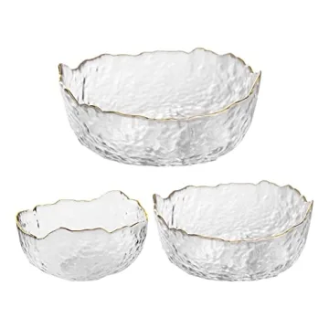 OBR KING Glass Salad Bowl Set of 3 Phnom Penh Mixing Bowls Irregular Shape Serving Containers for Ki...