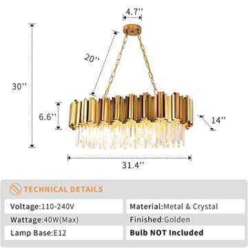 MARKYEE Modern Crystal Chandelier Lighting 8 Lights Pendant Lights Fixture Island Chandeliers Ceiling Dining Room Living Room Contemporary Kitchen Gold