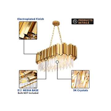 MARKYEE Modern Crystal Chandelier Lighting 8 Lights Pendant Lights Fixture Island Chandeliers Ceiling Dining Room Living Room Contemporary Kitchen Gold