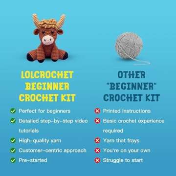 LOLCROCHET Highland Cow Crochet Kit for Beginners, 2 Pcs Animals Amigurumi Crochet Starter Kit with Step-by-Step Video Tutorial, Easy Knitting Set for Kids Adults Crocheting Doll Xmas Gift
