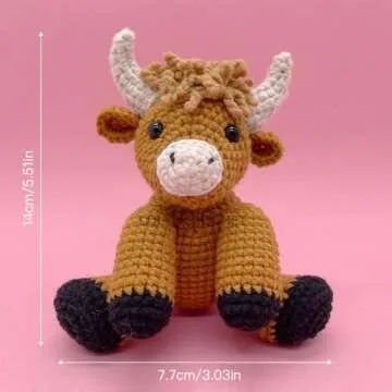 LOLCROCHET Highland Cow Crochet Kit for Beginners, 2 Pcs Animals Amigurumi Crochet Starter Kit with Step-by-Step Video Tutorial, Easy Knitting Set for Kids Adults Crocheting Doll Xmas Gift