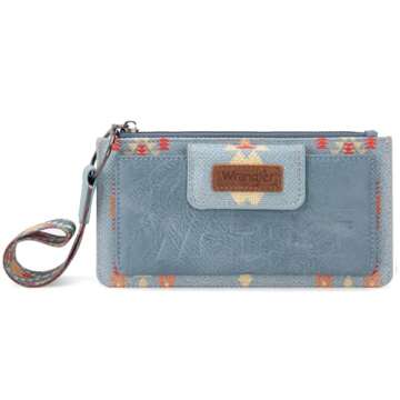 Wrangler Wallets for Women Western Women Purse Boho Aztec Clutch Wristlet Wallet with Double Layer Credit Card Holder Women's Wallet with zipper WG139-W013JN