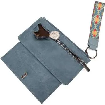 Wrangler Wallets for Women Western Women Purse Boho Aztec Clutch Wristlet Wallet with Double Layer Credit Card Holder Women's Wallet with zipper WG139-W013JN