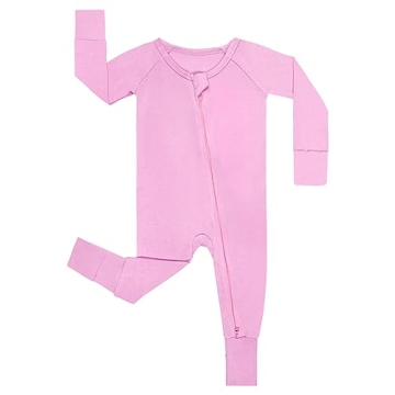 GUISBY Baby Girl Rayon Pajamas - Comfy Long Sleeve Sleepers with Double Zipper, Pink 3-6 Months