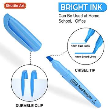 Shuttle Art Highlighters, 15 Colors Pastel Highlighter Pens Assorted Colors, Chisel Tip Dry-Quickly Non-Toxic Highlighter Markers for Adults Kids Highlighting in the Home School Office