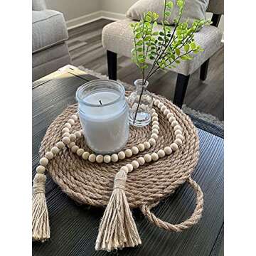 Farmhouse Beads 58" Wooden Garland with Jute Tassels